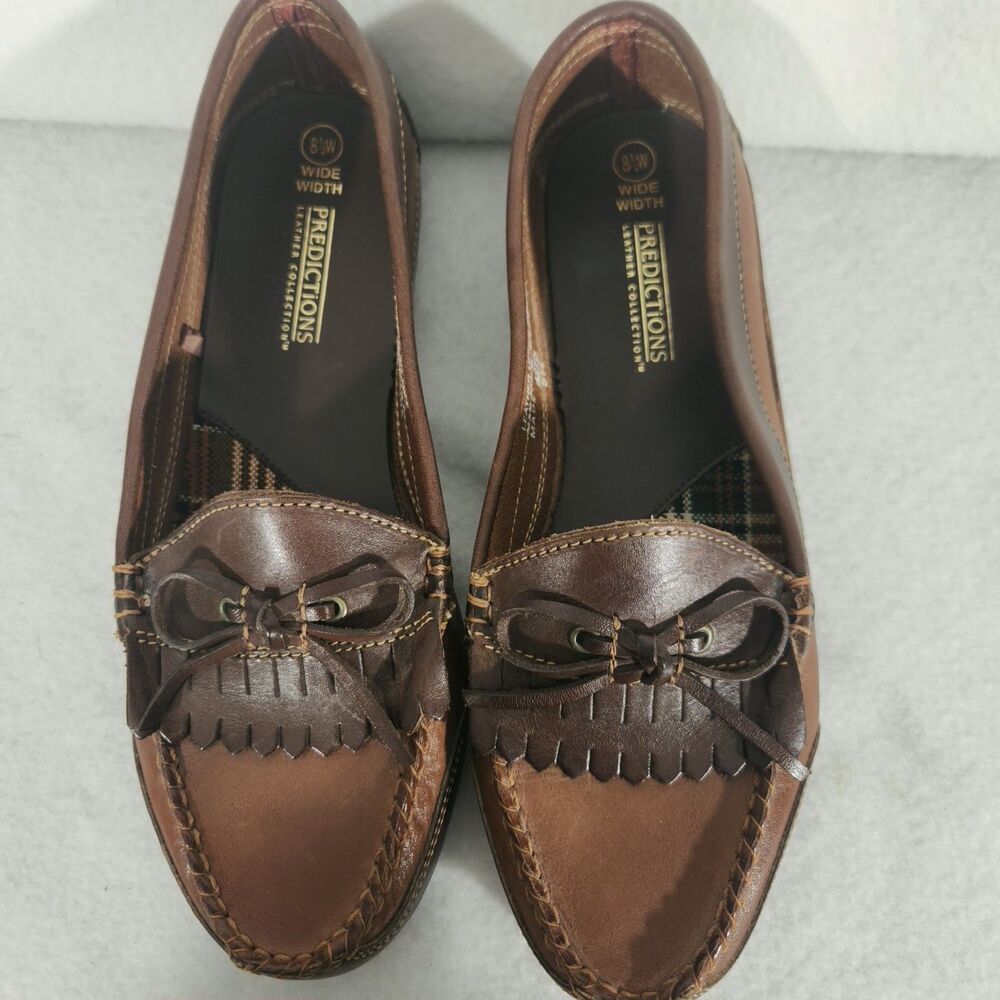 Predictions Leather Collections Women's Brown Leather Loafers size 8.5W Slip-ons